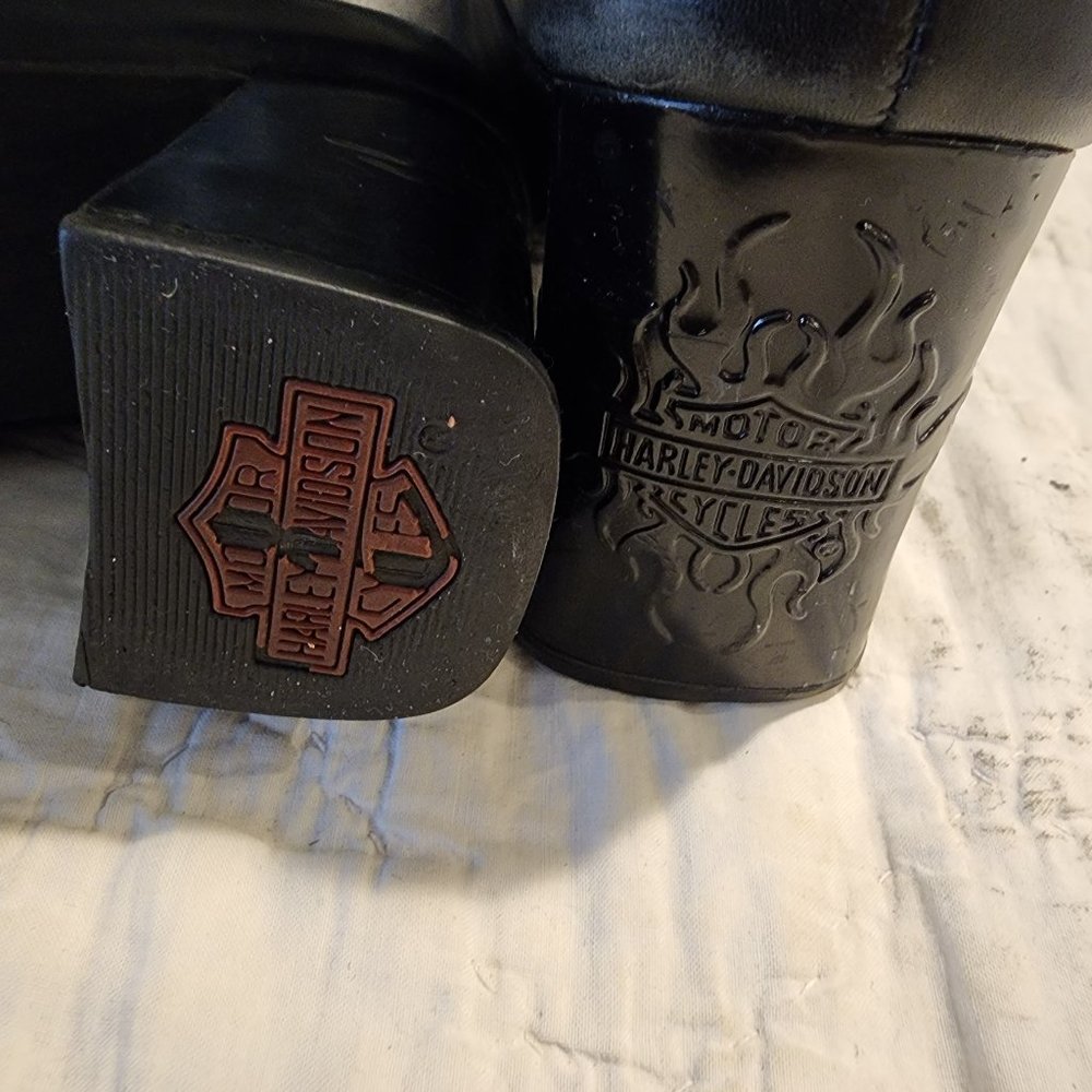 Authentic Harley Davidson Black Zip U Leather Flame Boots with Chunky Heel - 6.5 - Picture 4 of 8